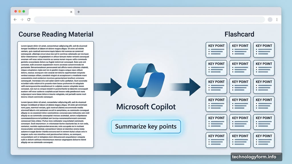 Microsoft Copilot reformats dense reading into interactive flashcard layout