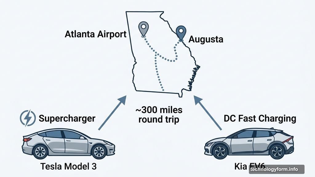 Tesla Supercharger network and Kia EV6 fast charging cover Atlanta Augusta route