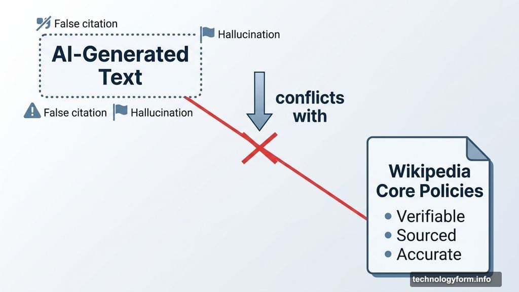 AI-generated text conflicts with Wikipedia verifiable sourced information policies