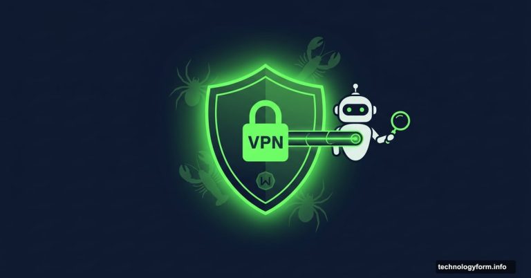 AI robot agent protected inside a glowing VPN security shield