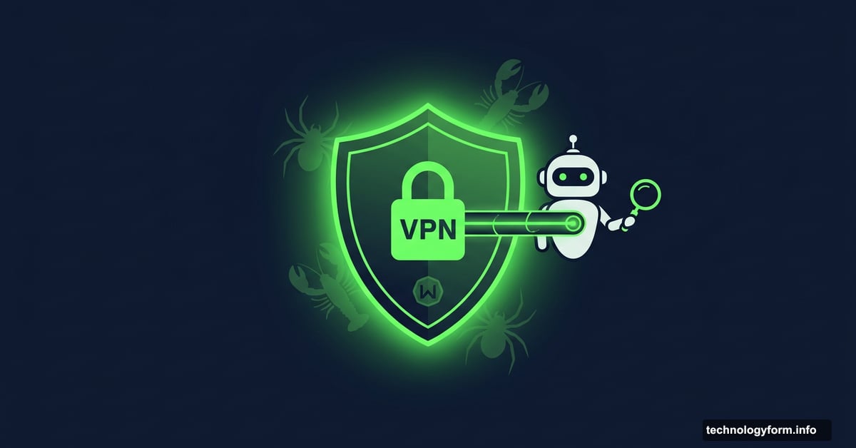 AI robot agent protected inside a glowing VPN security shield