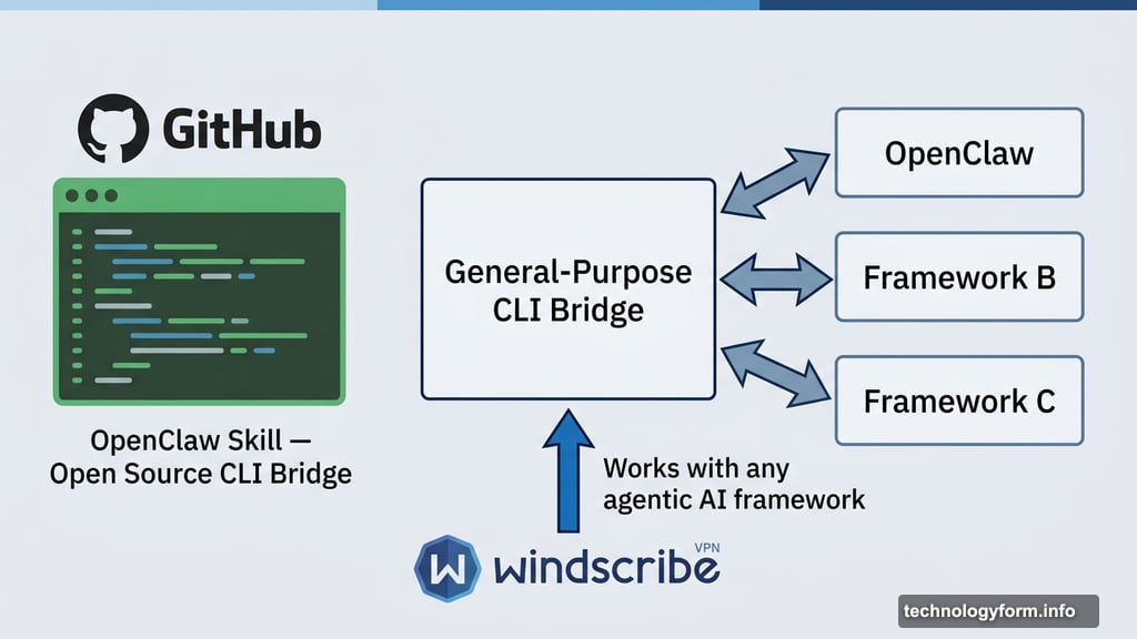 Windscribe open source CLI bridge works with any agentic AI framework