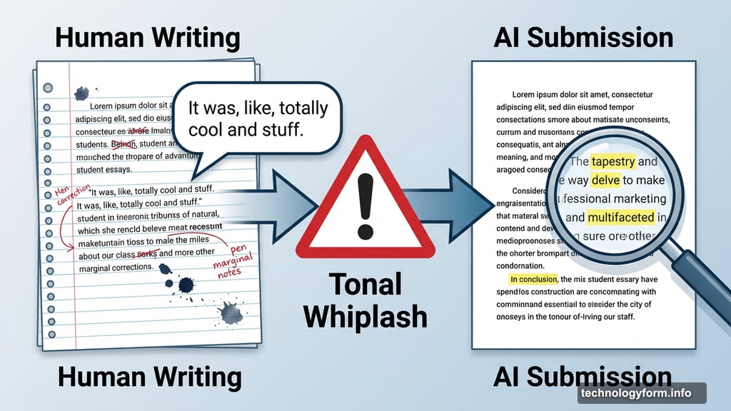 Tonal whiplash detected when student writing voice suddenly shifts