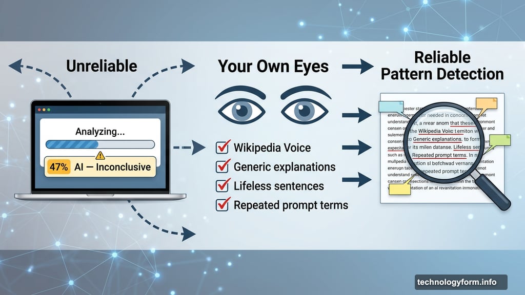 AI detectors are unreliable; human pattern recognition catches Wikipedia Voice