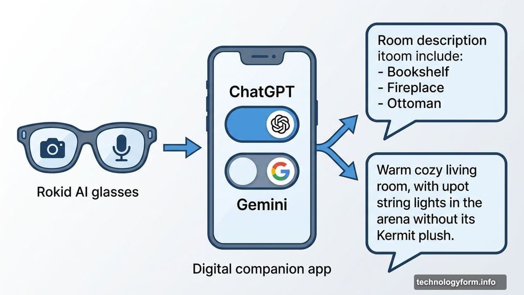 Rokid companion app toggling between ChatGPT and Gemini AI models