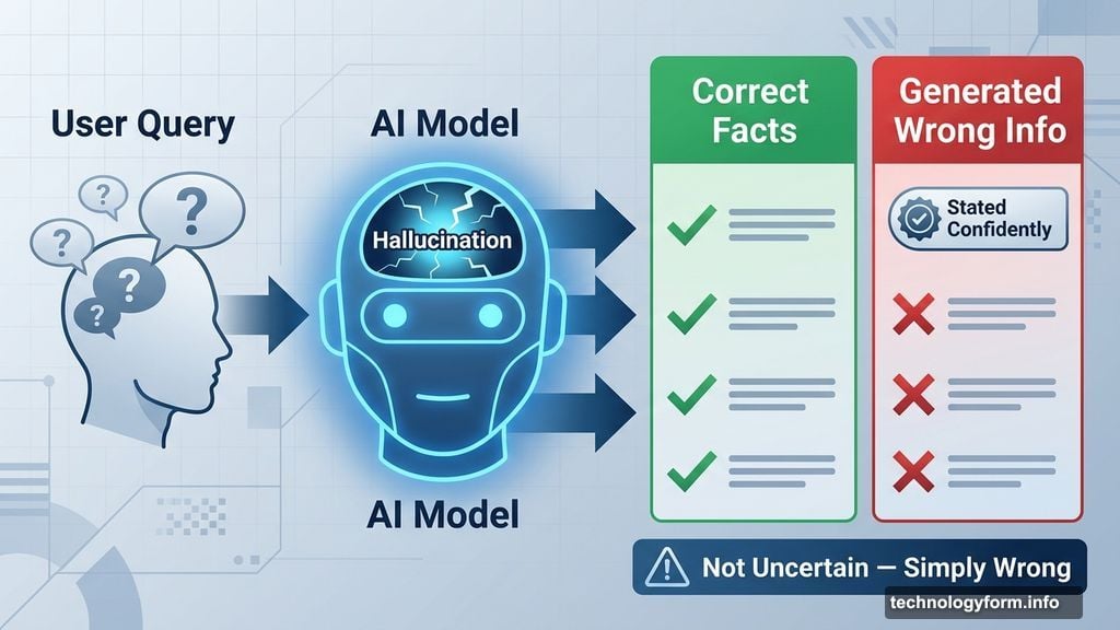 AI hallucination generates confidently stated wrong information as correct facts