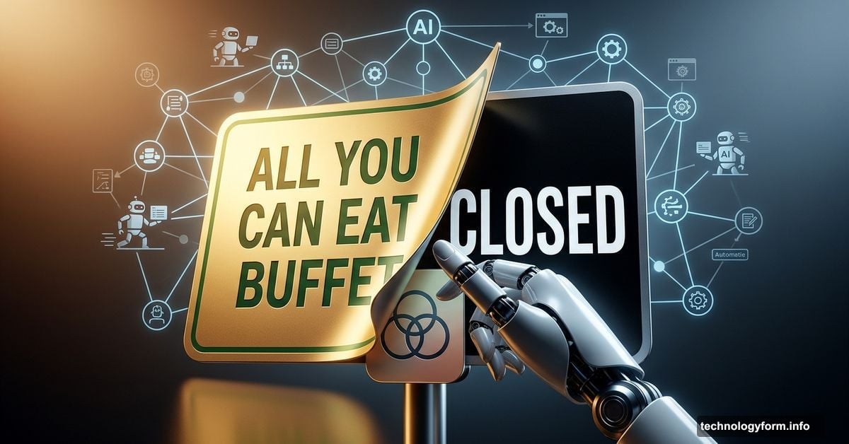 Buffet closed sign flipped by robotic hand ending Claude unlimited AI access