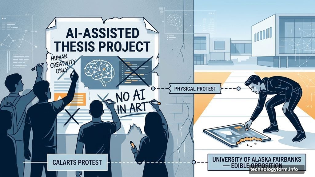 Anti-AI posters spread across CalArts, student ate AI-generated display piece