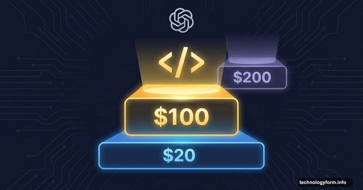 Three ChatGPT subscription tiers with $100 coding plan spotlighted