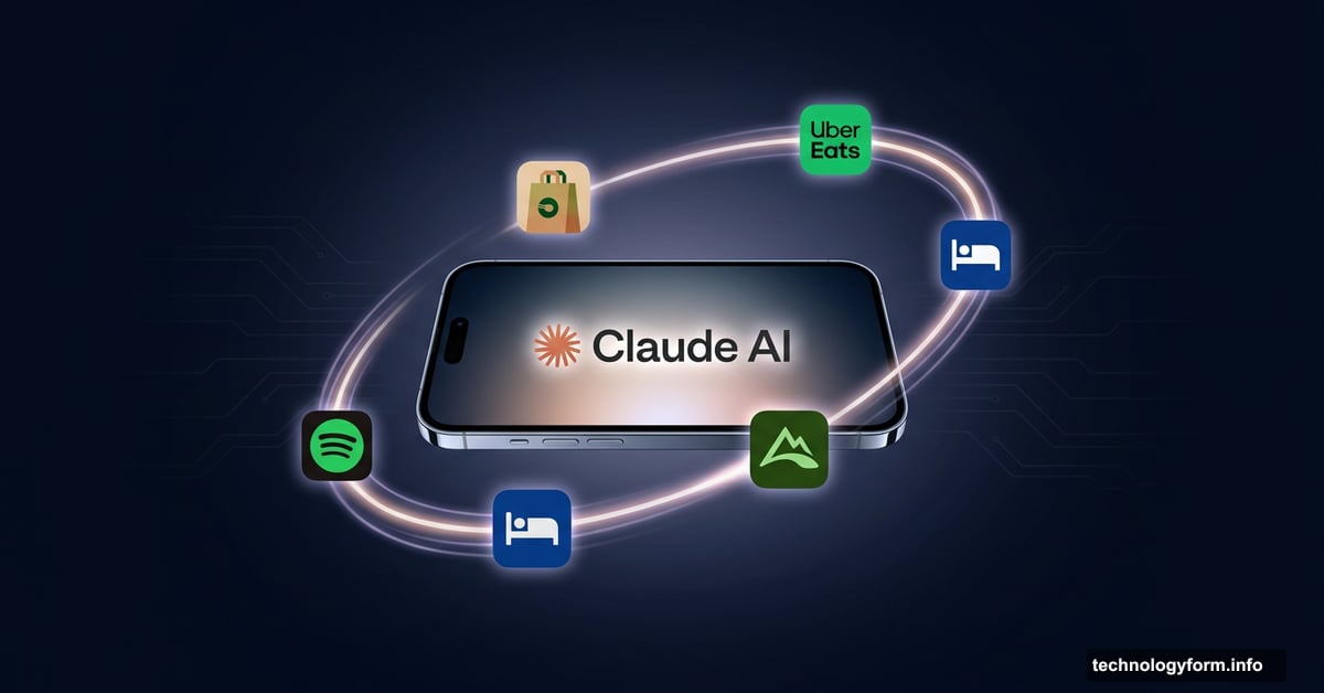 Claude AI smartphone connecting to everyday life app icons