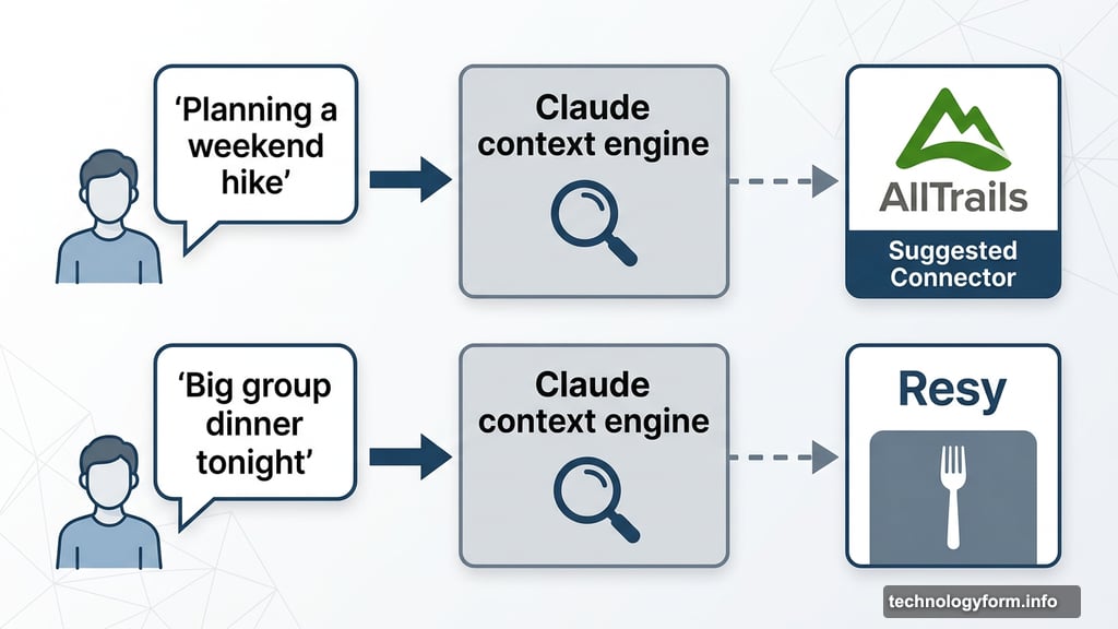 Claude dynamically suggests AllTrails and Resy connectors based on conversation context