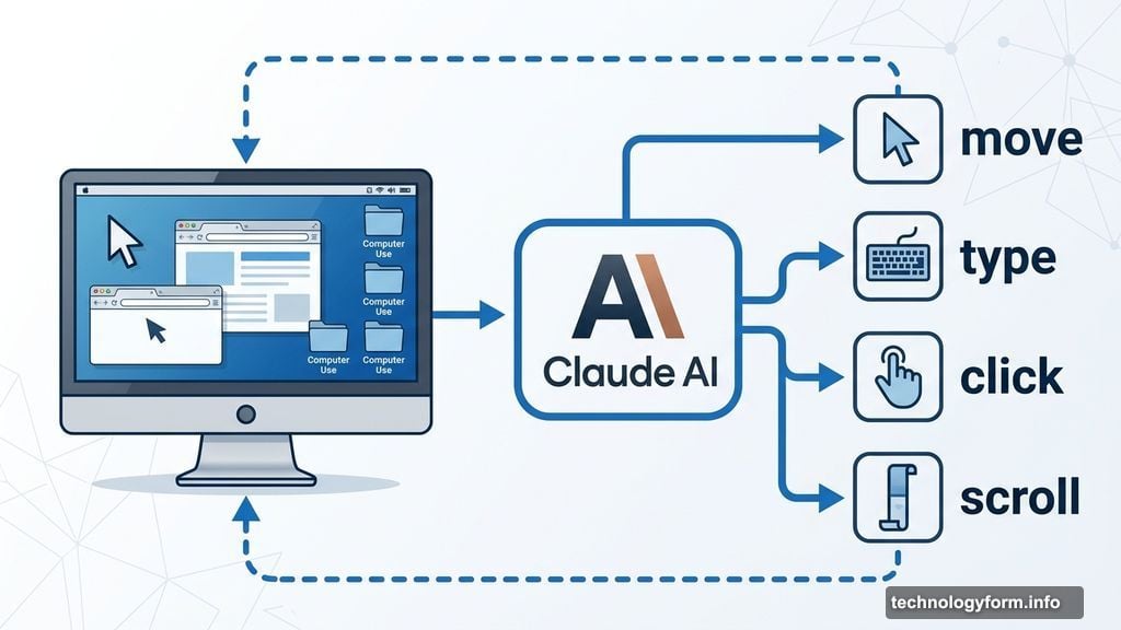 Claude mimics cursor movement, typing, clicking, and scrolling on computer