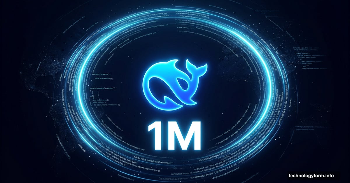 DeepSeek logo with glowing 1 million token context window ring