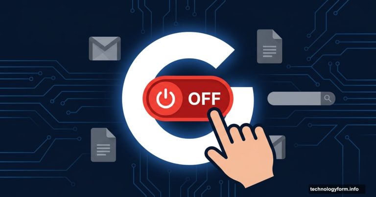 Hand turning off Google AI features with a red power switch