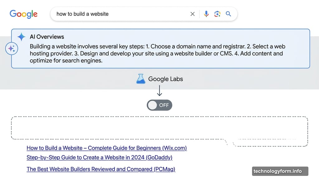 Google Labs toggle disables AI Overviews from Search results page