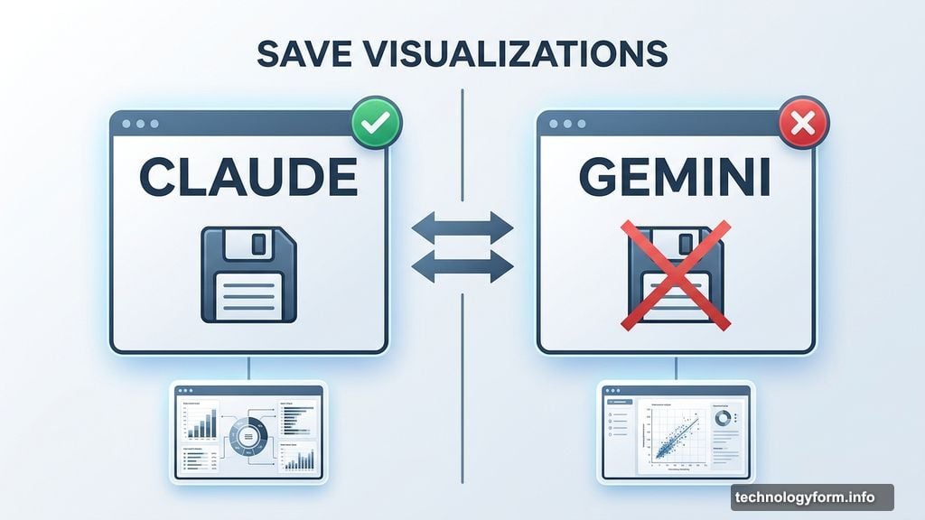 Claude saves interactive visualizations while Gemini currently lacks save option