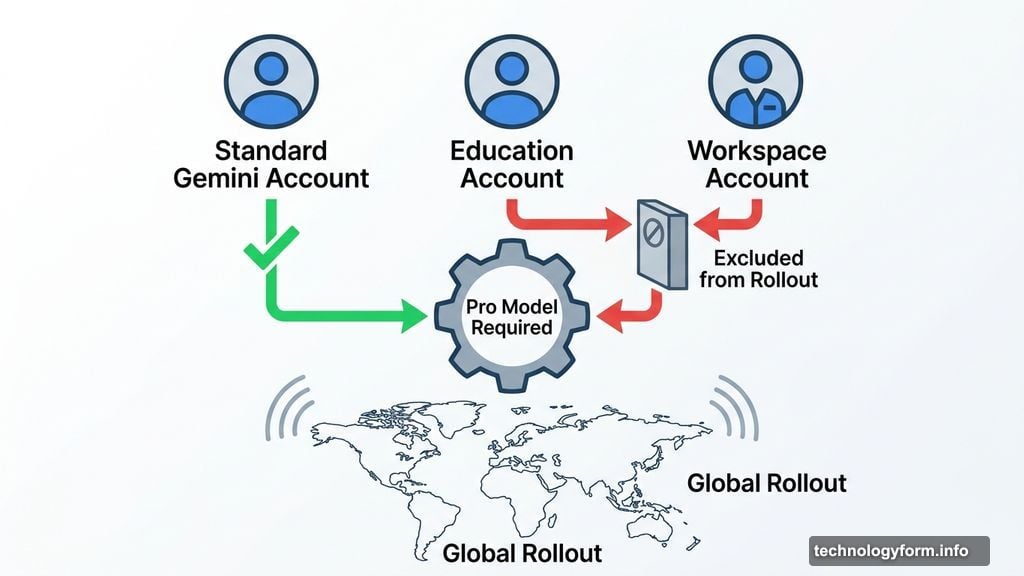 Global Gemini rollout excludes Education and Workspace accounts needing Pro model