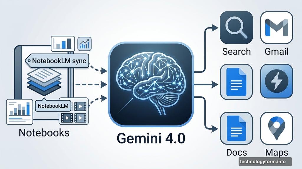 Gemini 4.0 update integrates notebooks synced with NotebookLM across Google products