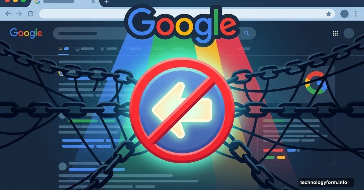 Google's logo blocking a chained back button fighting hijacking