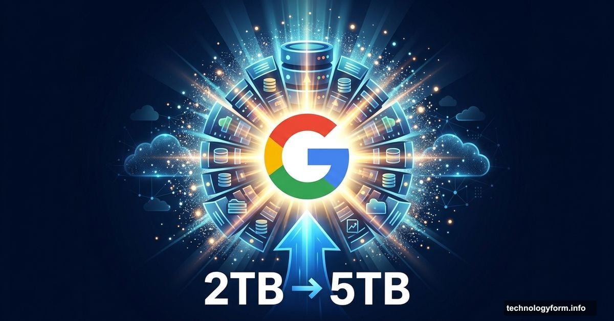 Google AI Pro plan storage upgrade from 2TB to 5TB illustrated