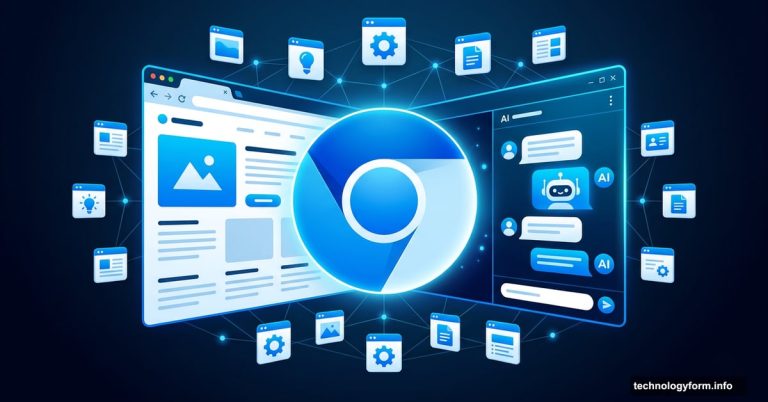 Chrome browser with AI Mode split-screen interface and connected tabs