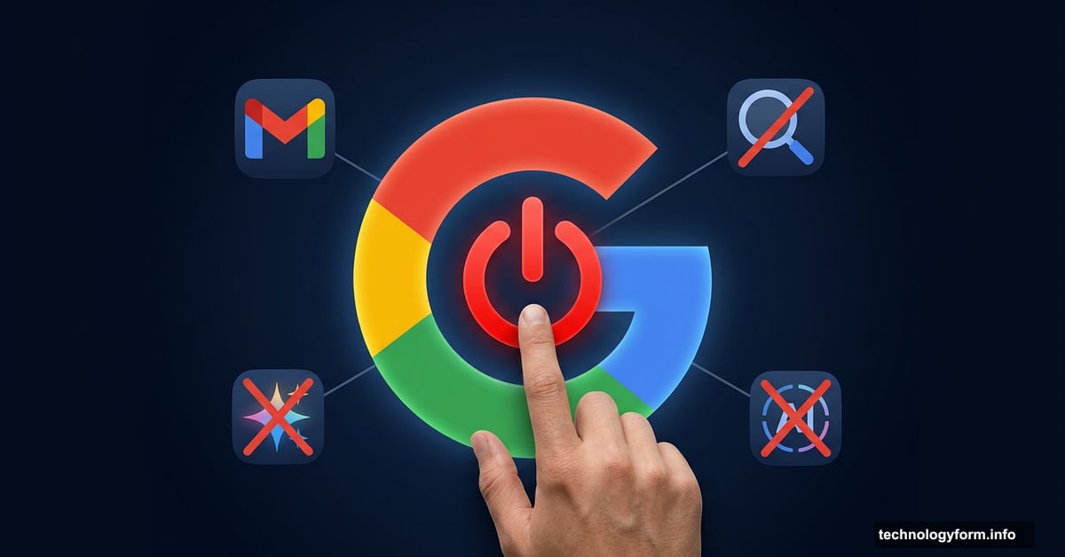Hand pressing power button over Google logo to disable AI features