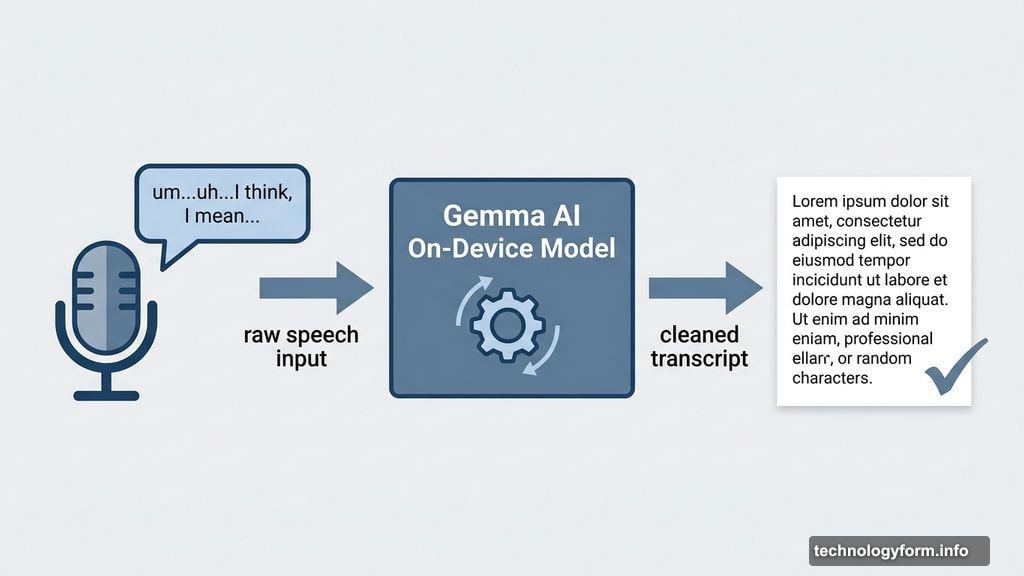 Gemma AI on-device model removes filler words from spoken dictation