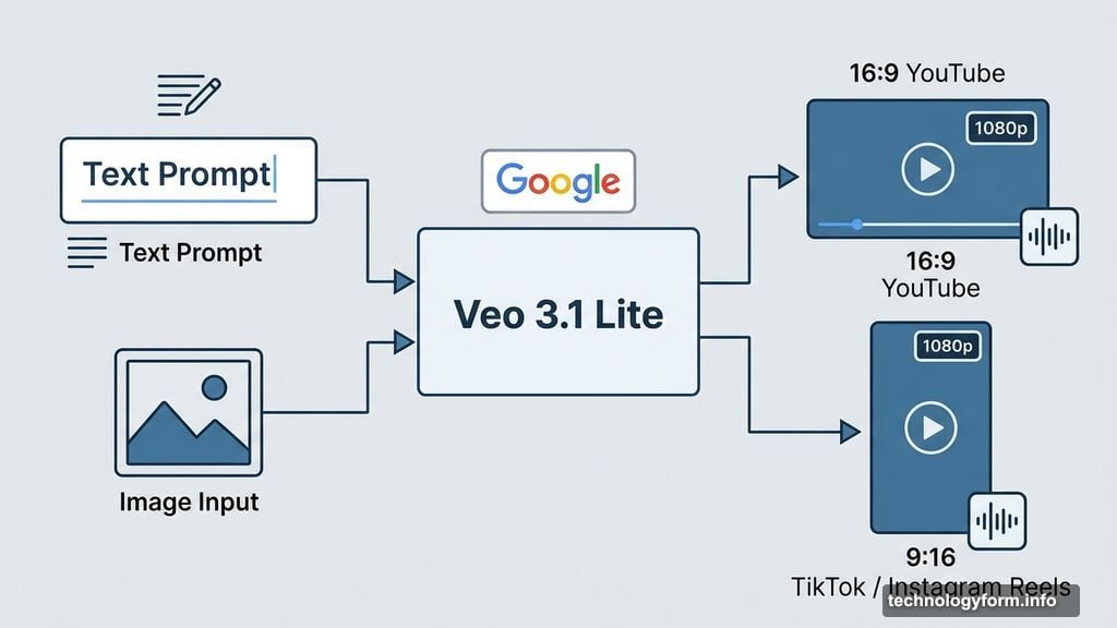 Veo 3.1 Lite supports text-to-video and image-to-video at 1080p