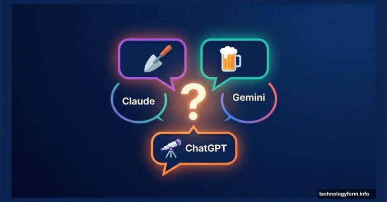 Three AI logos surrounding a glowing question mark with hobby icons
