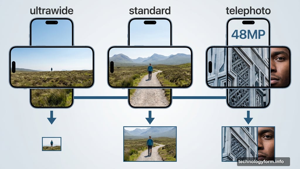 Switching between ultrawide, standard, and telephoto lenses with purpose