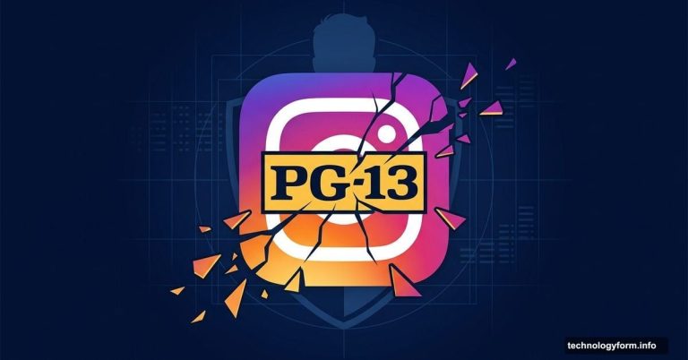 Instagram logo with broken PG-13 rating badge shattering apart