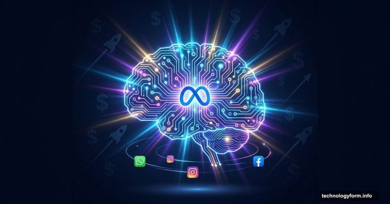 Glowing AI brain with Meta logo signals superintelligence ambition