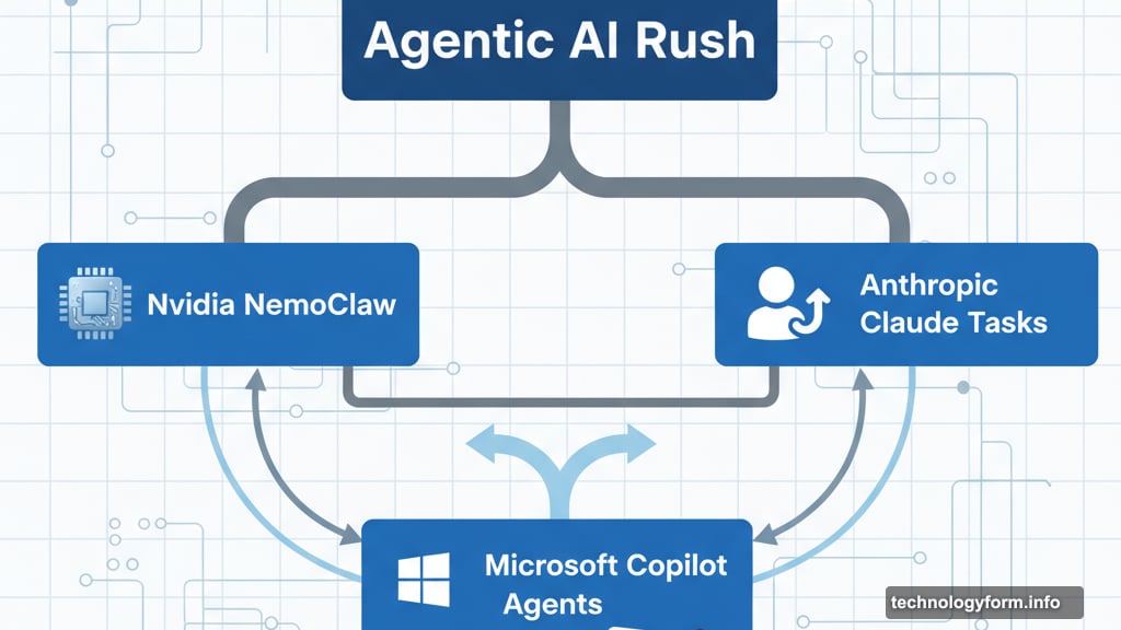 Nvidia NemoClaw, Anthropic Claude, and Microsoft Copilot compete in agentic AI