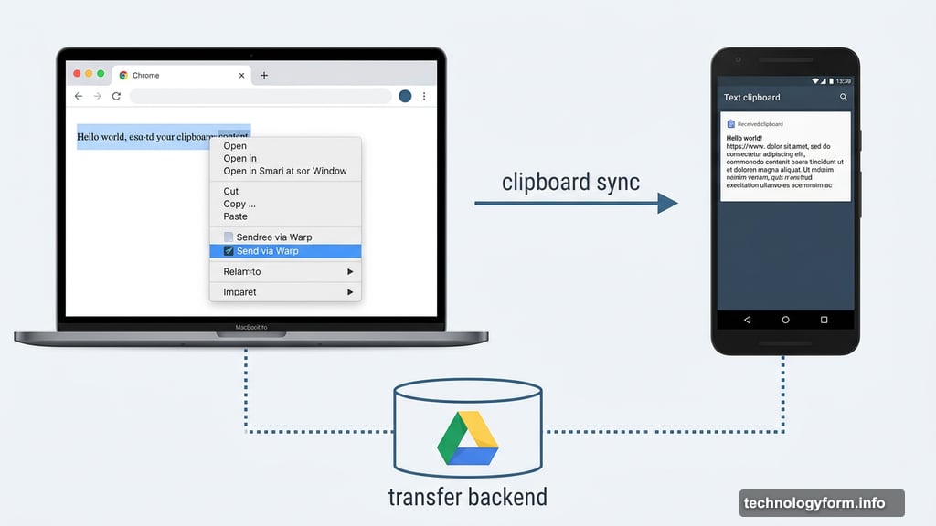 Warp browser extension sends text and files using Google Drive backend