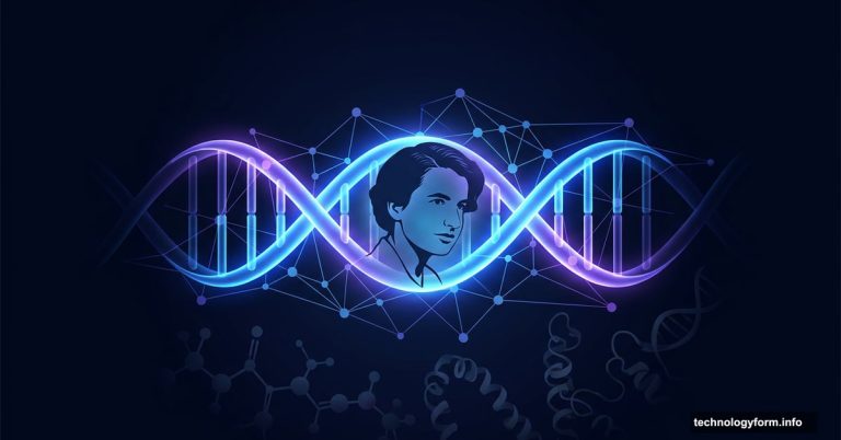 Glowing DNA helix merging with AI neural network, scientist silhouette overlay