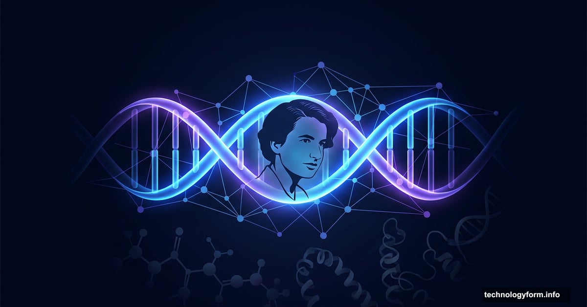 Glowing DNA helix merging with AI neural network, scientist silhouette overlay