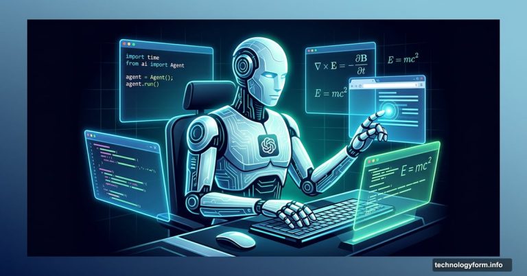 Autonomous AI robot working independently across multiple digital screens