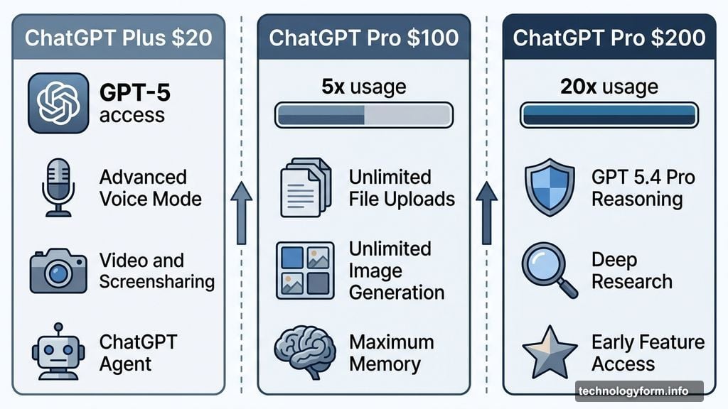 ChatGPT Plus Pro tiers compared with agent mode deep research and unlimited uploads