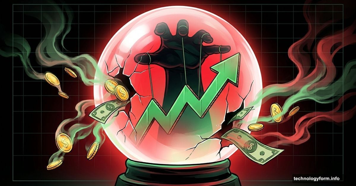 Cracked crystal ball with fake market chart manipulated by hidden hands