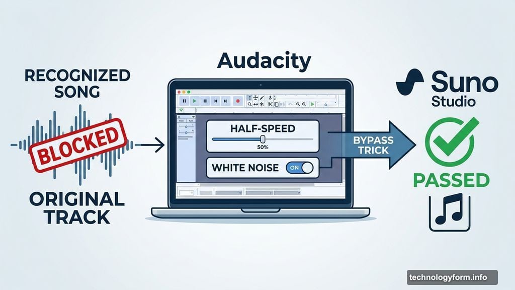 Slow the track to half-speed in Audacity, copyright detection disappears