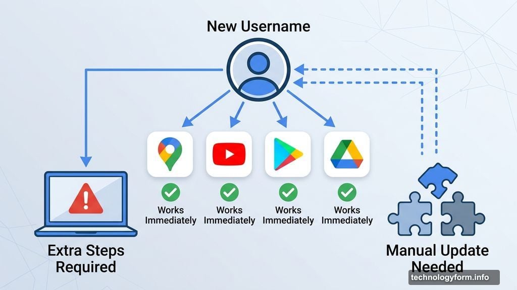 New Gmail username works immediately across Drive, YouTube, Maps, Google Play