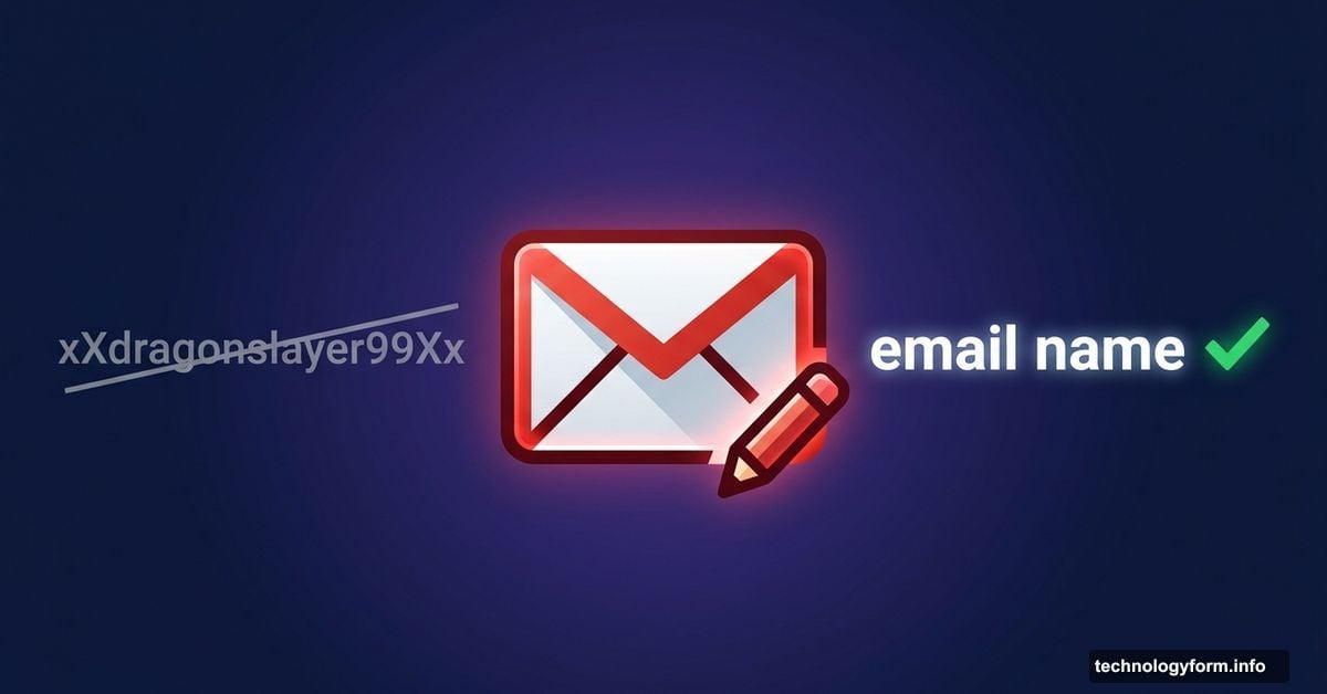 Gmail envelope icon with edit symbol showing username change from embarrassing to professional