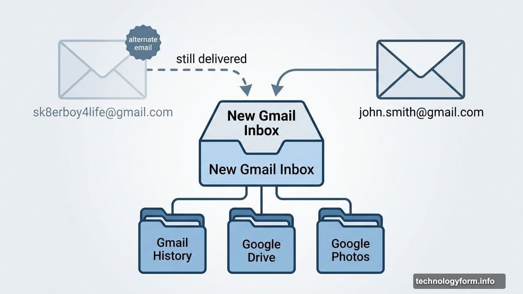 Old Gmail address kept active delivering emails to same inbox