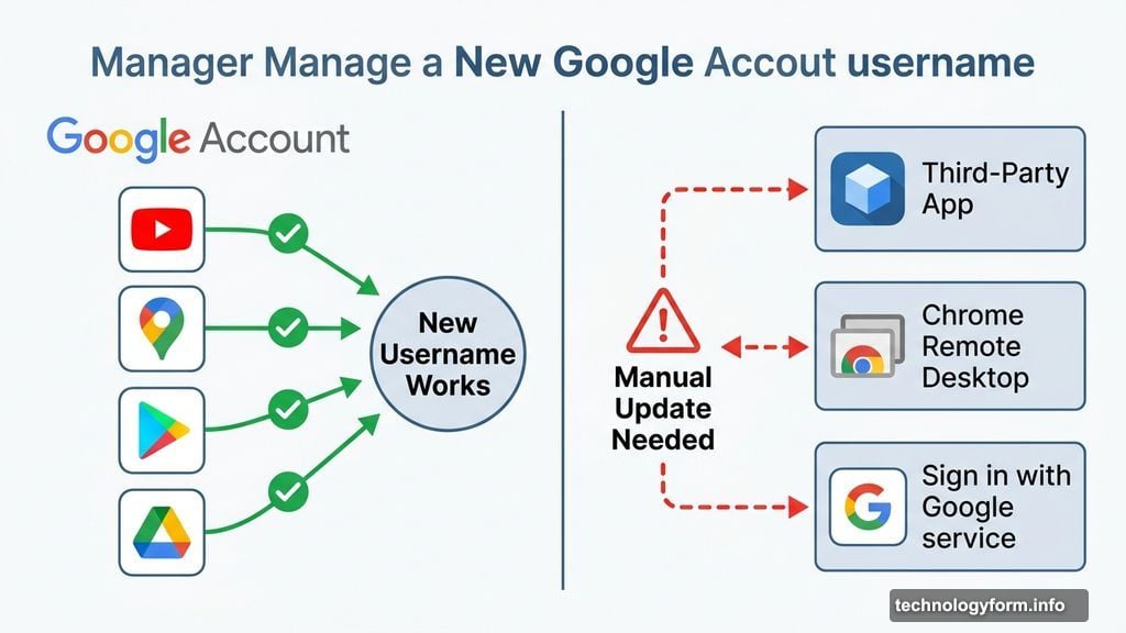 Google services work with new username but third-party apps need manual update