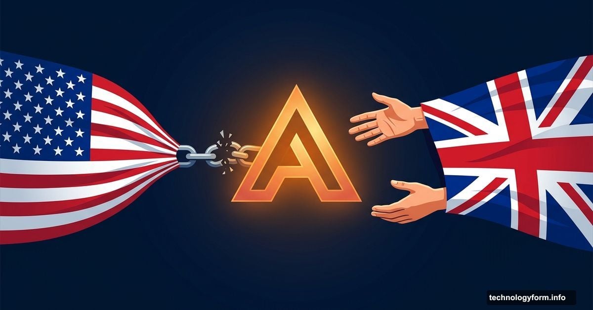 UK Union Jack pulling Anthropic AI logo away from cracked US chain