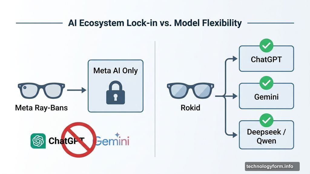 Meta AI lock-in versus Rokid open model flexibility with ChatGPT Gemini