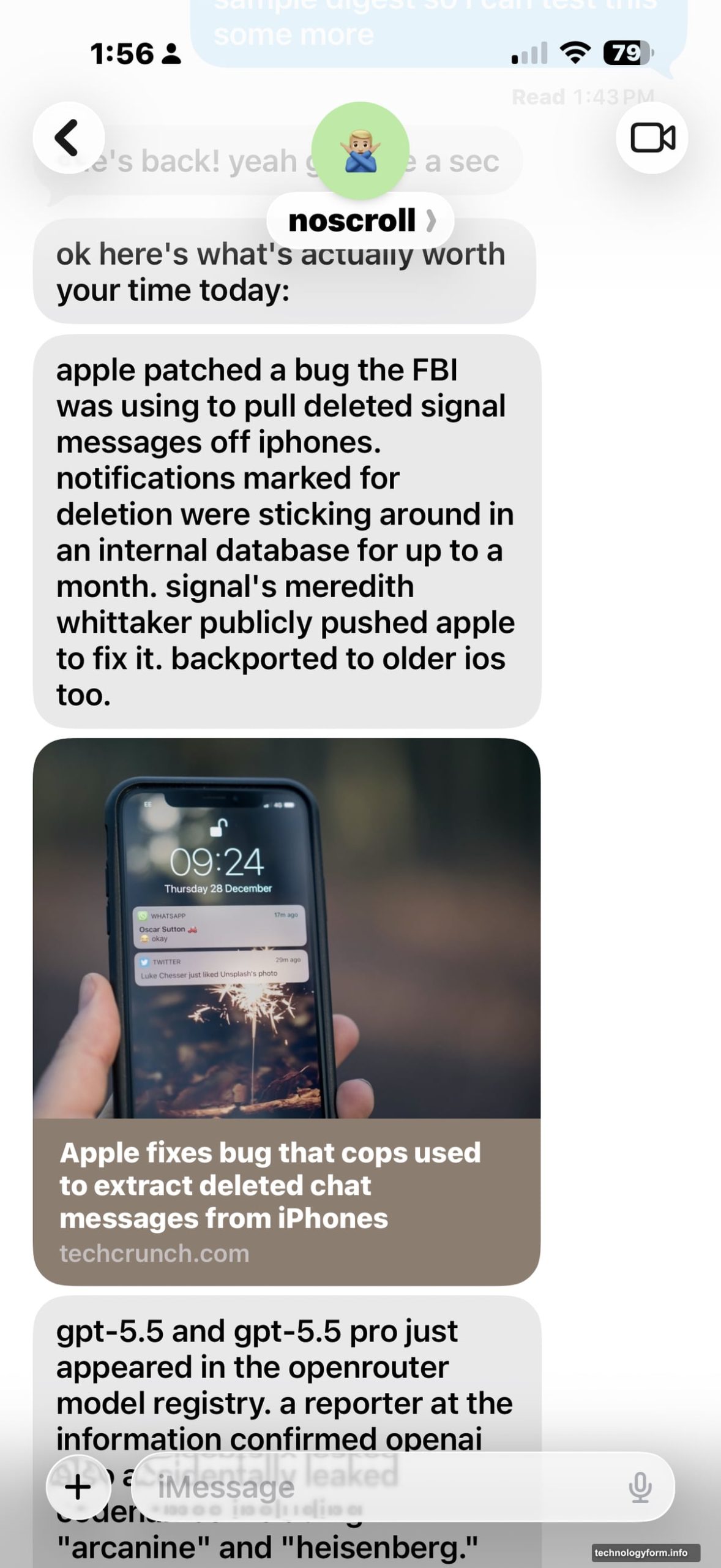 Users text Noscroll bot to set digest cadence and topic preferences