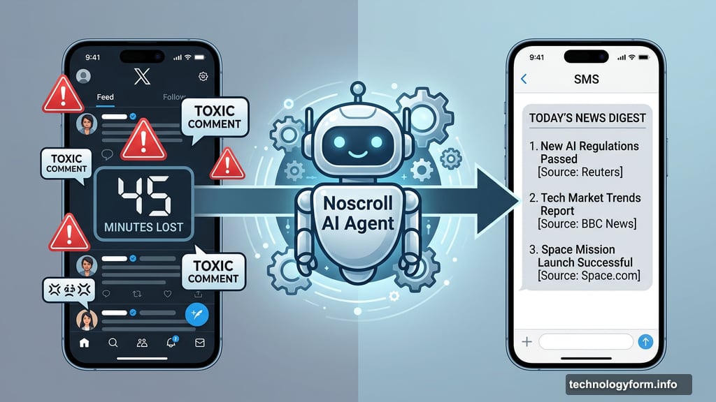 Noscroll AI bot filters X feed and delivers clean SMS digest