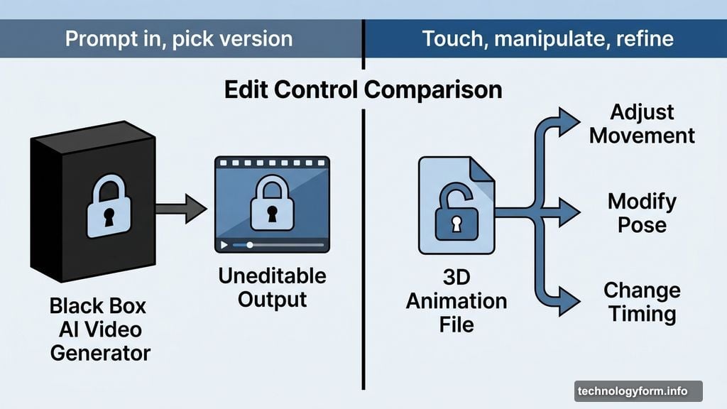 Cartwheel editable 3D output versus locked black box AI video generator