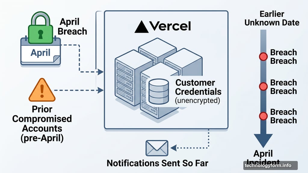 Multiple breach timeline showing prior compromised accounts predating April incident